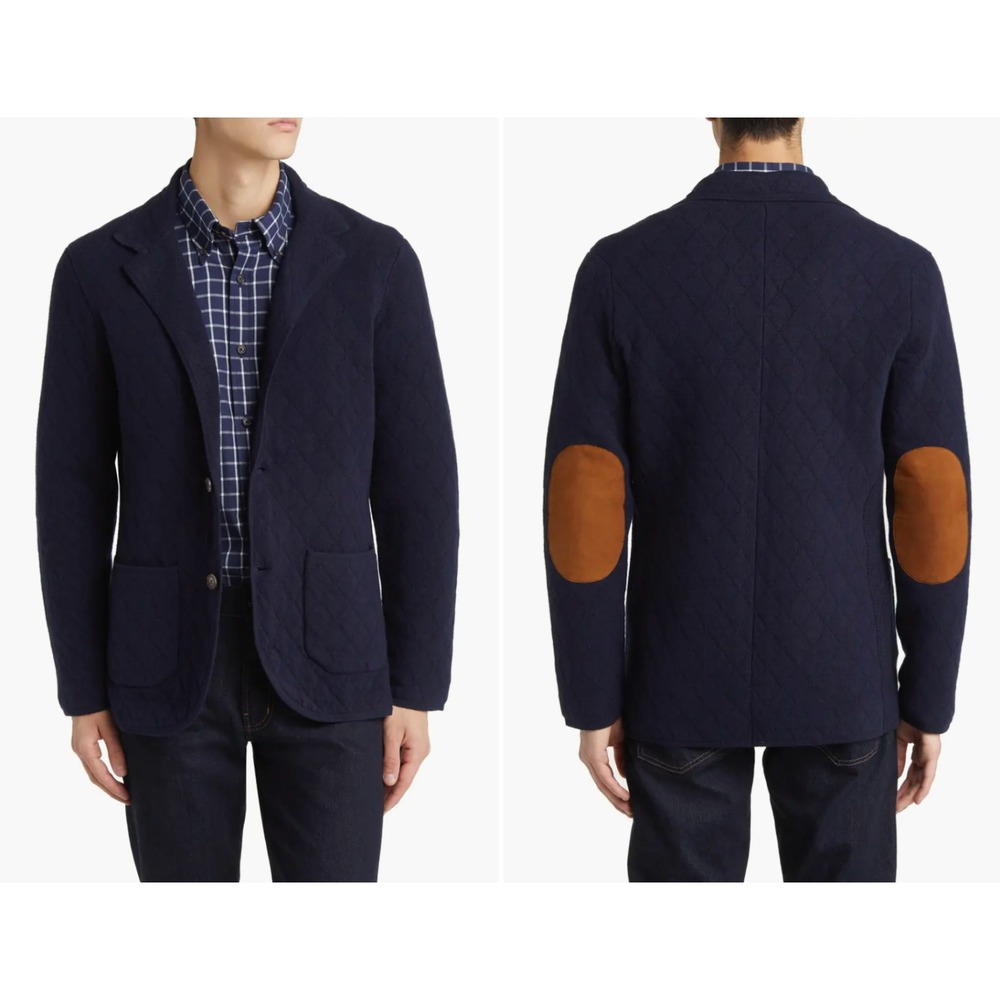 Brooks Brothers Quilted Wool Cashmere Blend Knit Blazer Men Medium Navy NWT $498